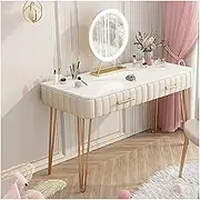 Stylish Nordic Simple Vanity Desk, Makeup Vanity Set with 2 Drawers, Dimmable LED Lighted Mirror, Bedroom Writing Desk Elegant(White)