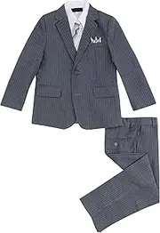 [Luca Gabriel] Toddler Boys' 5 Piece Pinstripe Suite Handkerchief Set