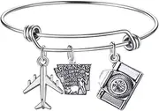 [DYbaby] Travel Bracelet US Map Charm and State Map Charm Expandable Wire Bracelet Necessary Travellers