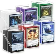 6 Pack Clear Commander Deck Boxes With 600Pcs Sleeves and Dividers, Standard Size Storage Box for MTG, Sport, Trading Cards (6 Colors)