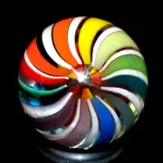 JODY FINE GLASS MARBLE/.882"-RAINBOW BEACHBALL DOUBLE-RED,ORG,LAVENDER,OLIVE,GRN