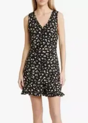 BP Nordstrom Black Floral 100% Rayon V Neck Romper Sleeveless Women Small