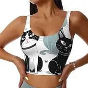 [LHDGBNV] Sports Bras for Women, U Back Removable Womens Tank Tops Black and White Cats Funny Yoga Print Workout Bras