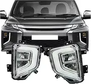 1 Pair Compatible for Mitsubishi Triton L200 2019 2020 2021 LED DRL Daytime Running Lights Fog Lamp Cover with Yellow Turn Signal Lamp(Only Left)