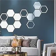 Hollow Hexagon Mirror Wall Stickers, 12 PCS Self Adhesive Removable Art Decals, DIY Modern Wall Mural Acrylic Mirror Sheets Tiles for Bedroom Living Room Office Home Decoration
