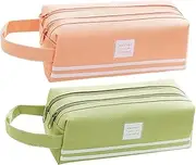 2PCS Large Pencil Case with Double Zipper, Big Pen Pencil Pouch, Pencil Case for Stationery Supplies, Pencil Case Kids Pencil Case (Green and Pink)