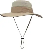 [Huakunda] Men's UV Protection Sun Hat with Wide Brim Mesh Foldable Windproof Safari Hat for Outdoor Hiking Camping Fishing