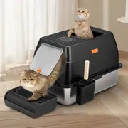 Petzly Stainless Steel Cat Litter Box Enclosed Extra Large Litter Tray Non Stick