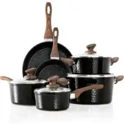 Pots and Pans Set Non Stick 15 Pcs Black Induction Kitchen Cookware Sets Healthy