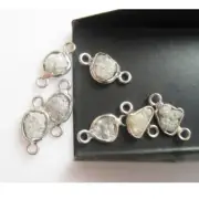 7-8mm White Rough Diamond Double Loop Connectors, 925 Silver Rough Diamond