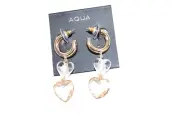 Aqua Jewelry Earrings gold tone hoops hallow semi stones heart post ladies