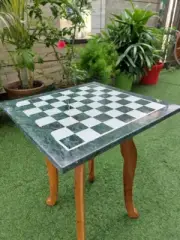 15"x15" Green Marble Chess Board, Marble Chess Table Top, Semi Precious Gift Top