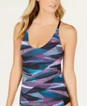 MSRP $72 Nike Line Up Printed Cross-Back Tankini Top Women's Swimsuit Size XS