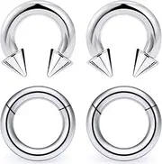 [Uqnwbdq] 4 Pcs PA Ring Internally Threaded Horseshoes Rings Captive Bead Ring 6G 8G Silver Bar 316L Surgical Steel CBR Pierced Body Jewelry for Women Men bar Length 12mm 16mm