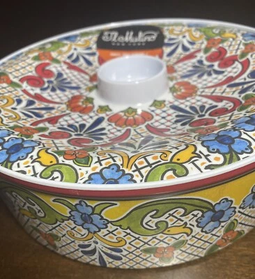 IL MULINO NEW!!! MELAMINE Spanish Tile Floral Tortilla Bowl w/ Lid 9” Red Blue