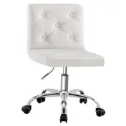 PU Leather Mid-Back Armless Vanity Chair Adjustable Height 360° Rolling White