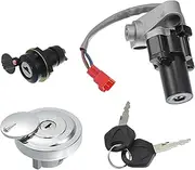 X AUTOHAUX 1 Set Motorcycle Ignition Switch Cylinder Fuel Gas Tank Cap Cover Lock Seat Lock w/ 2 Keys for Yamaha V-Star XVS650 XVS650AT XVS1100 Motor Bike Ignition Cylinder Set