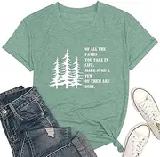 [Wiadex] Women Hiking Mountain T Shirt Funny Pine Tree Graphic Tee Summer Outdoor Workout Soft Short Sleeve Close to Nature T-Shirts