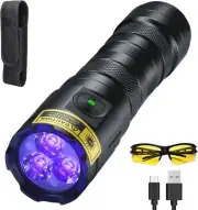 High Power UV Flashlight 395nm, 3 LEDs Ultraviolet Flashlights Rechargeable.