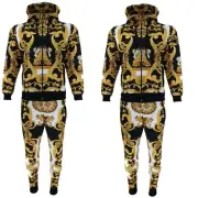 Men Tracksuit 2ps Set Tim Bottoms Joggers Baroque Print Urban Hip Hop Top Outfit