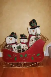3 LINEN HAPPY SMILING SNOWMEN FAMILY Valerie Parr Hill CHRISTMAS Holiday