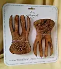 SALAD CLAWS NEW WELLWOOD WOODEN ETCHED SET 2 SERVING UTENSIL PASTA HANDS FORKS.