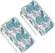 [LIFKOME] 2pcs Women Wallet Multifunctional Synthetic Leather Clutch with Double Zippers and Leaf Flower Print Casual Coin Purse for Everyday Use Her