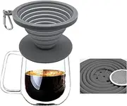 Collapsible Coffee Dripper Pour Over Coffee Filter, Silicone Reusable Coffee Maker,Paperless Coffee Brew Maker,Dishwasher Safe,Carabineer for Hiking, Backpacking,Camping,Home,Office(Grey)