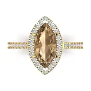 2.38Ct Marquise Cut Champagne Gemstone Solid Gold Halo Engagement Promise Ring