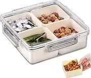 Food Platters With Lids Food tray Snack Tray 9.2x9.2 X3 Inch Divided Serving Tray with Clear Lid and 4 Removable Individual Dishes Leak-Proof Divided Serving Dish for Nut, Dried Fruit, Snacks for Kitc