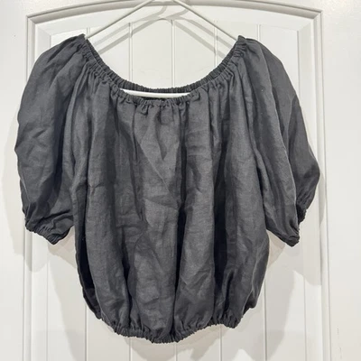 Miranda Bennett Carlisle Top Black Linen Blouse One Size Minimalist USA Made
