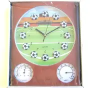 NEW WEATHER BAROMETER+3D SPORTS SOCCER CHILDREN KID PLASTIC QUARTZ WALL CLOCK