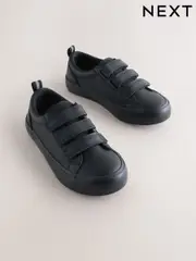 Black Standard Fit (F) Leather 3 Strap Touch Fastening School Shoes (AN5305) | $57 - $72