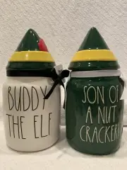 Rae Dunn “SON OF A NUTCRACKER” & “BUDDY THE ELF” Canisters Set of 2 NEW HTF!
