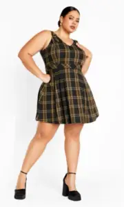City Chic Ladies Miss Molly Dress size 16 Small Colour Caramel Check