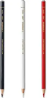 STABILO All Watercolour Effect Pencil Pack of 3 Pencils - Black, White & Red