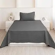 HOMEMONDE Premium Cotton Bed Sheet Soft & Smooth Single Flat Bedsheet, Breathable Stripes 60 x 90 Inch - Grey