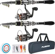 PLUSINNO Spinning Rod and Reel Combos Full KIT Telescopic Fishing Rod Pole with Reel Line Lures Hooks Fishing Carrier Bag Case and Accessories Fishing Gear Organizer