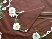 Vtg Brown Cotton Poly Elegant Roses Placemat Napkin Set White Applique Peacock