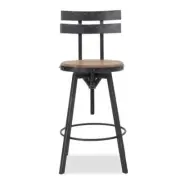 Unbranded Bar Stool 18" Adjustable Metal Frame Round Seat Black Brushed Silver