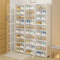 在飛比找蝦皮購物優惠-白色透明側開門 DIY組裝 簡易鞋櫃 落地置物架 鞋架 收納