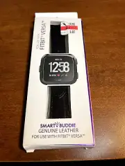 Smart Buddie Genuine Leather Band For Fitbit VERSA Adjustable Strap Black