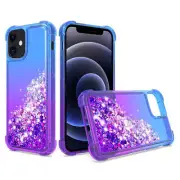 Reiko Shiny Flowing Glitter Liquid Bumper Case for Apple iPhone 12 Mini in Blue