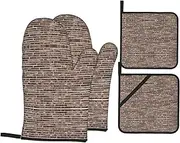 Brick Wall. Kitchen Baking Set of Four, Oven Gloves, Pot Clamp for Barbecue Cooking Baking