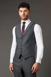 Burton Mens Suit Waistcoat Charcoal Tweed Formal Smart Casual Versatile
