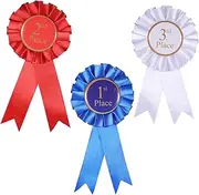 3 PCS Award Ribbon Rosette Set, Grand Prize Ribbon Winner Victory Ribbon, Satin Participation Ribbon 1st 2nd 3rd Place Medals Deluxe Recognition Ribbons for Classroom Winner Certificate Prize, 3 Color