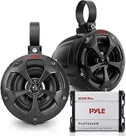[Pyle] Waterproof Off-Road Speakers with Amplifier - 4 Inch 800W 2-Channel Marine Grade Waketower Speakers System Full Range Outdoor Audio Stereo Speaker for ATV, UTV, Quad, Jeep, Boat - PLUTV42CH