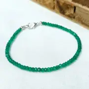 AAA+ Natural Green Onyx Faceted Rondelle Gemstone Beaded Handmade Bracelet 6-8"