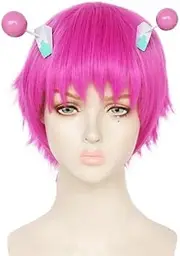 HAGERYLB Anime Saiki Kusuo Wig With Headwear Cosplay Costume Saiki Kusuo no sai-nan Hair The Disastrous Life of Saiki K. Pink Short Wigs (Wig + Headdress)