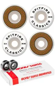Spitfire Skateboard Wheels 53mm Classics With Bones Swiss Bearings